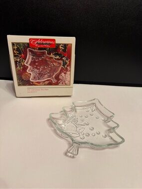 Vintage Celebration Crystal Clear Christmas tree plate/ Candy Dish. New!